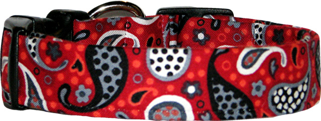 Red & Black Dotted Paisley Handmade Dog Collar